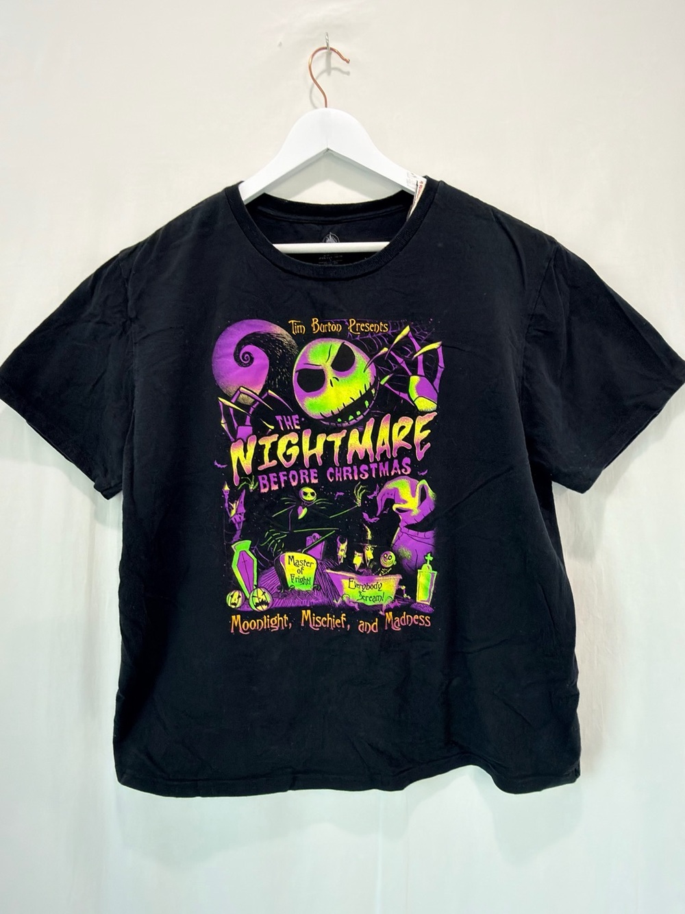 Disney The Nightmare Before Christmas Black Tee Purple & Neon Green Graphic XXL